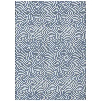3' X 5' Denim Blue And Ivory Abstract Washable Indoor Outdoor Area Rug