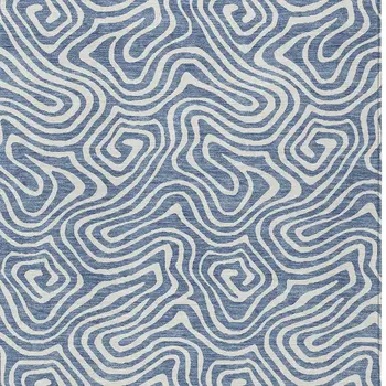 5' X 8' Denim Blue And Ivory Abstract Washable Indoor Outdoor Area Rug
