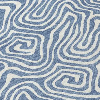 8' Denim Blue And Ivory Round Abstract Washable Indoor Outdoor Area Rug