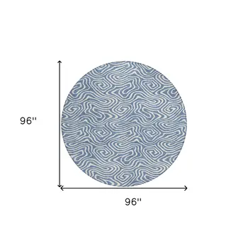 8' Denim Blue And Ivory Round Abstract Washable Indoor Outdoor Area Rug