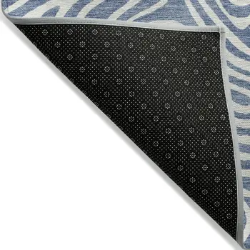 8' X 10' Denim Blue And Ivory Abstract Washable Indoor Outdoor Area Rug