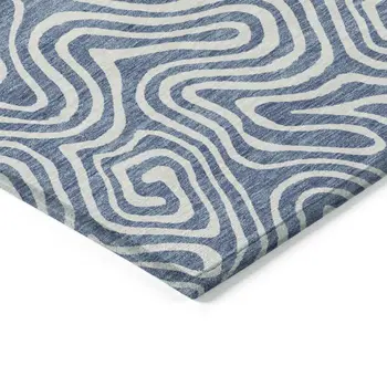 8' X 10' Denim Blue And Ivory Abstract Washable Indoor Outdoor Area Rug