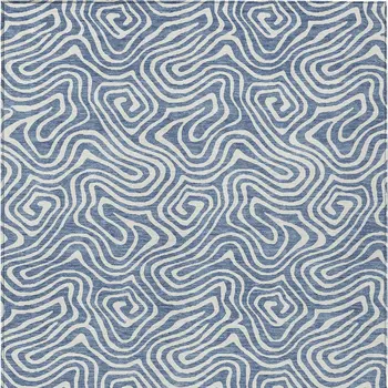 9' X 12' Denim Blue And Ivory Abstract Washable Indoor Outdoor Area Rug