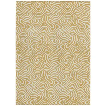 3' X 5' Gold And Ivory Abstract Washable Indoor Outdoor Area Rug