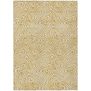 5' X 8' Gold And Ivory Abstract Washable Indoor Outdoor Area Rug