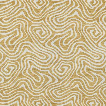 5' X 8' Gold And Ivory Abstract Washable Indoor Outdoor Area Rug