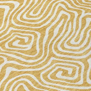 8' Gold And Ivory Round Abstract Washable Indoor Outdoor Area Rug