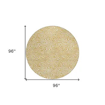 8' Gold And Ivory Round Abstract Washable Indoor Outdoor Area Rug