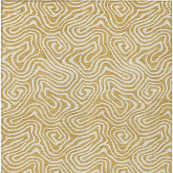 8' X 10' Gold And Ivory Abstract Washable Indoor Outdoor Area Rug