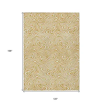 10' X 14' Gold And Ivory Abstract Washable Indoor Outdoor Area Rug