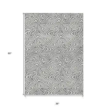 3' X 5' Gray And Ivory Abstract Washable Indoor Outdoor Area Rug