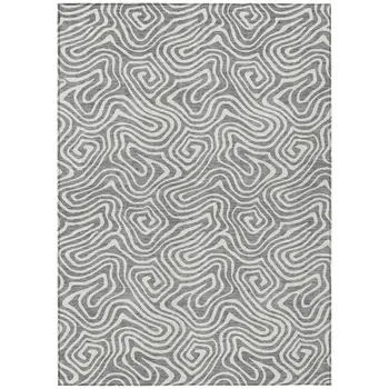 3' X 5' Gray And Ivory Abstract Washable Indoor Outdoor Area Rug
