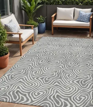 5' X 8' Gray And Ivory Abstract Washable Indoor Outdoor Area Rug
