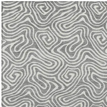5' X 8' Gray And Ivory Abstract Washable Indoor Outdoor Area Rug