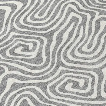 8' Gray And Ivory Round Abstract Washable Indoor Outdoor Area Rug