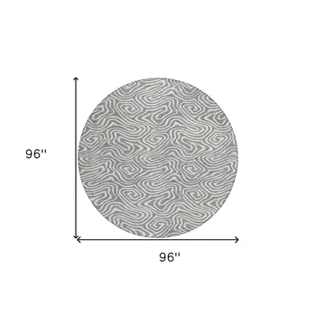 8' Gray And Ivory Round Abstract Washable Indoor Outdoor Area Rug