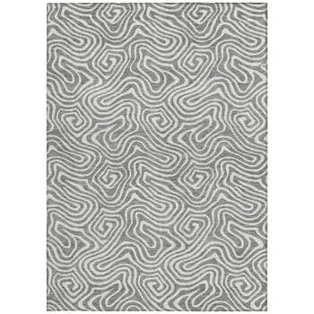 8' X 10' Gray And Ivory Abstract Washable Indoor Outdoor Area Rug