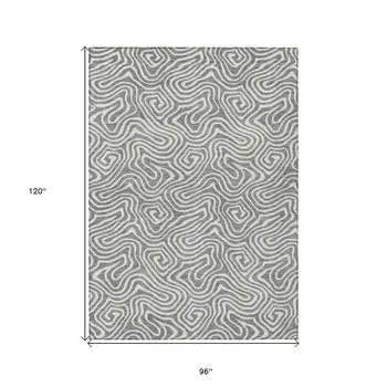 8' X 10' Gray And Ivory Abstract Washable Indoor Outdoor Area Rug