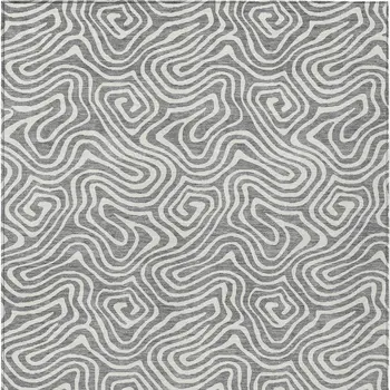 8' X 10' Gray And Ivory Abstract Washable Indoor Outdoor Area Rug