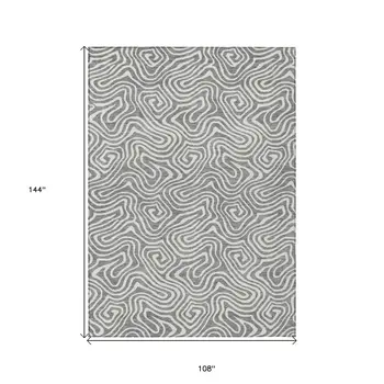 9' X 12' Gray And Ivory Abstract Washable Indoor Outdoor Area Rug