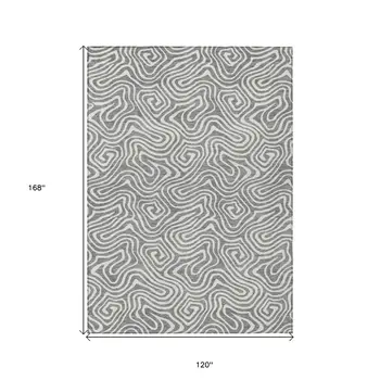 10' X 14' Gray And Ivory Abstract Washable Indoor Outdoor Area Rug