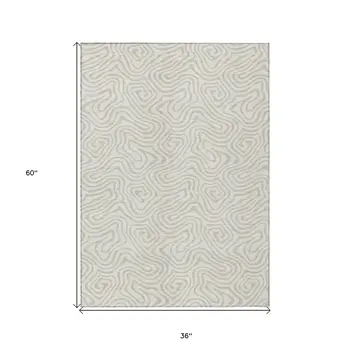3' X 5' Ivory And Beige Abstract Washable Indoor Outdoor Area Rug