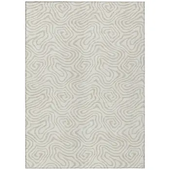 3' X 5' Ivory And Beige Abstract Washable Indoor Outdoor Area Rug