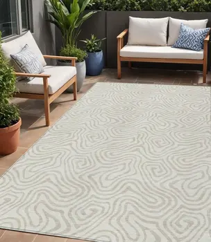 5' X 8' Ivory And Beige Abstract Washable Indoor Outdoor Area Rug