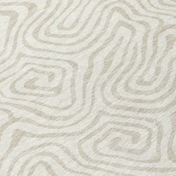 8' Ivory And Beige Round Abstract Washable Indoor Outdoor Area Rug