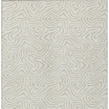 9' X 12' Ivory And Beige Abstract Washable Indoor Outdoor Area Rug