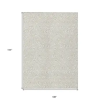 9' X 12' Ivory And Beige Abstract Washable Indoor Outdoor Area Rug