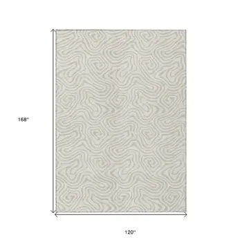 10' X 14' Ivory And Beige Abstract Washable Indoor Outdoor Area Rug