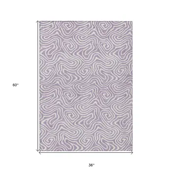 3' X 5' Lavender And Ivory Abstract Washable Indoor Outdoor Area Rug