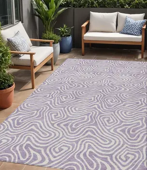 5' X 8' Lavender And Ivory Abstract Washable Indoor Outdoor Area Rug