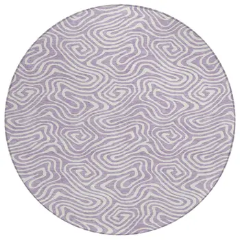 8' Lavender And Ivory Round Abstract Washable Indoor Outdoor Area Rug