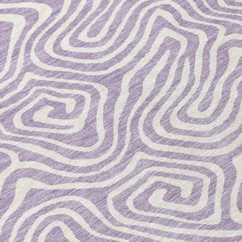 8' Lavender And Ivory Round Abstract Washable Indoor Outdoor Area Rug
