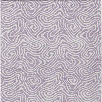 9' X 12' Lavender And Ivory Abstract Washable Indoor Outdoor Area Rug