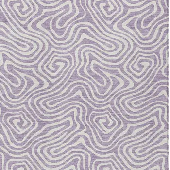 9' X 12' Lavender And Ivory Abstract Washable Indoor Outdoor Area Rug