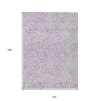 10' X 14' Lavender And Ivory Abstract Washable Indoor Outdoor Area Rug