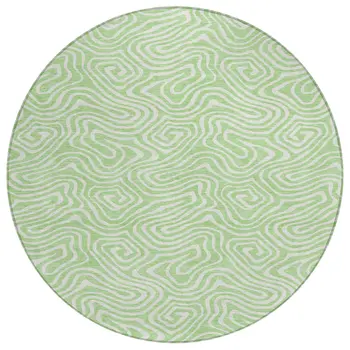 8' Mint Green And Ivory Round Abstract Washable Indoor Outdoor Area Rug