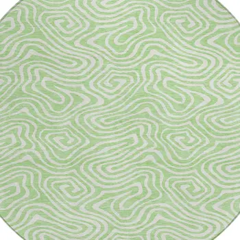 8' Mint Green And Ivory Round Abstract Washable Indoor Outdoor Area Rug