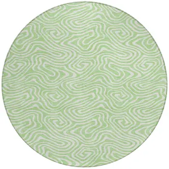 8' Mint Green And Ivory Round Abstract Washable Indoor Outdoor Area Rug