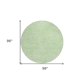 8' Mint Green And Ivory Round Abstract Washable Indoor Outdoor Area Rug