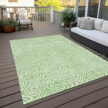 8' X 10' Mint Green And Ivory Abstract Washable Indoor Outdoor Area Rug