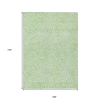 9' X 12' Mint Green And Ivory Abstract Washable Indoor Outdoor Area Rug