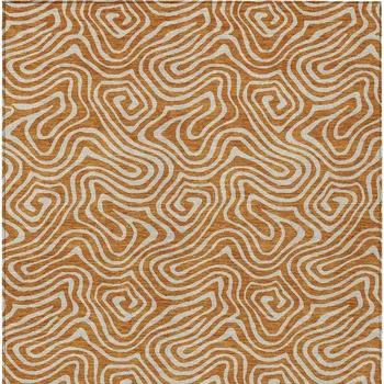 3' X 5' Copper And Beige Abstract Washable Indoor Outdoor Area Rug