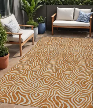 5' X 8' Copper And Beige Abstract Washable Indoor Outdoor Area Rug