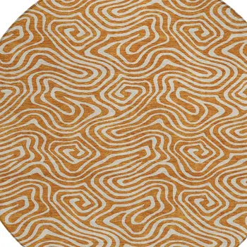 8' Copper And Beige Round Abstract Washable Indoor Outdoor Area Rug