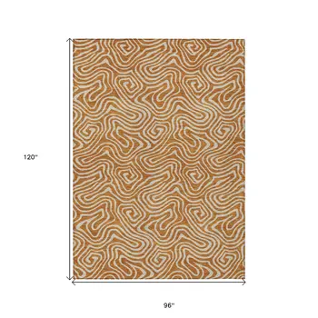8' X 10' Copper And Beige Abstract Washable Indoor Outdoor Area Rug