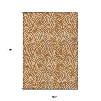 9' X 12' Copper And Beige Abstract Washable Indoor Outdoor Area Rug
